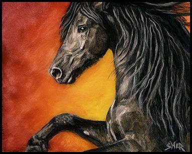 Black Satin - Friesian Horse Painting by Sheri Gordon
