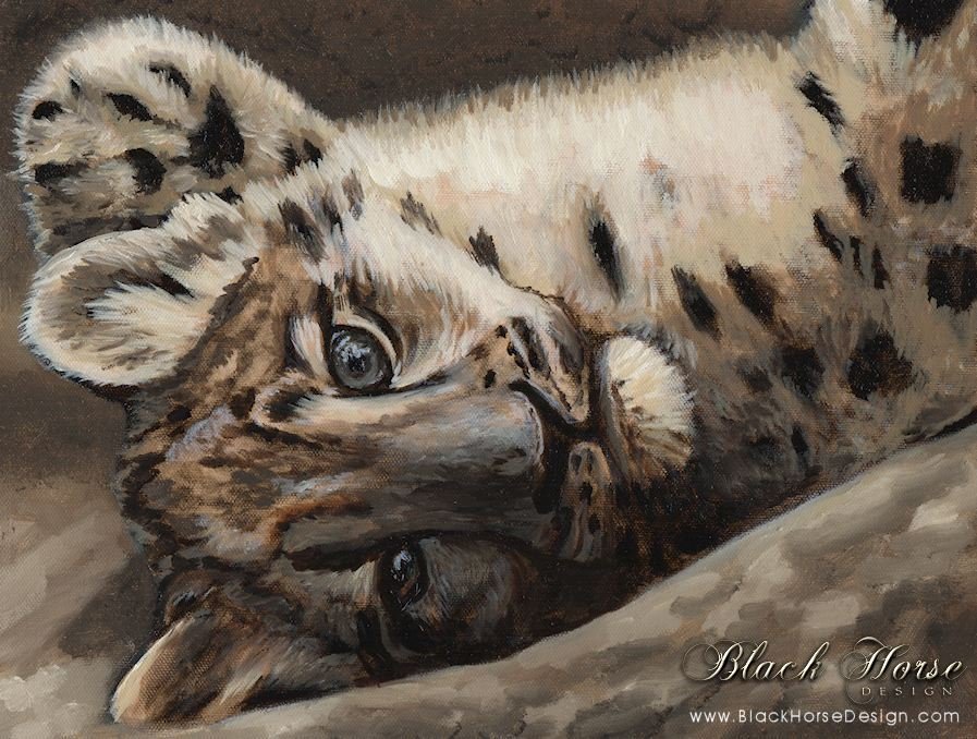 How Cute Am I? Snow Leopard Cub Oil Painting by Sheri Gordon